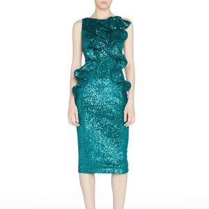 Badgley Mischka Peacock Green Sequin Sheath Dress Size 10
